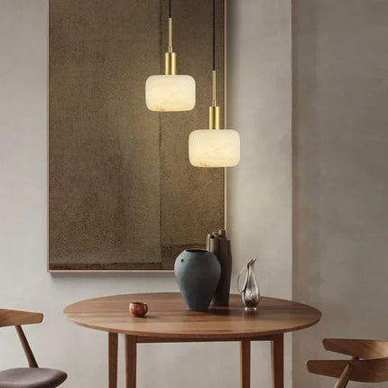 Lustre suspension nordique en marbre et cuivre élégant — LZ4X9P