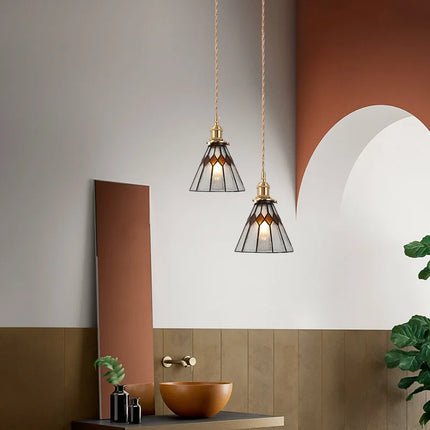 Suspension nordique en verre teinté et cuivre élégant — LZ4X9P