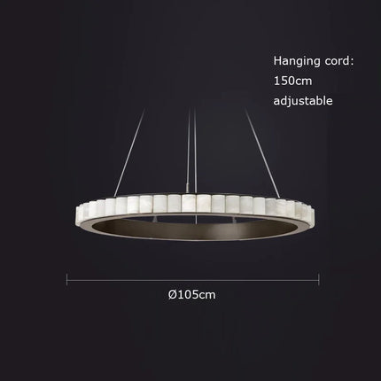 Lustre LED postmoderne anneaux ronds marbre noir et or pour salle à manger — LZ4P9XQ