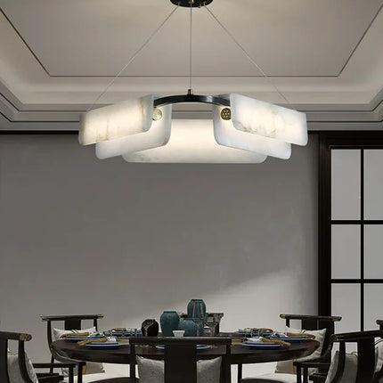 Lustre moderne en marbre naturel et cuivre lumineux — LZ4X9P2