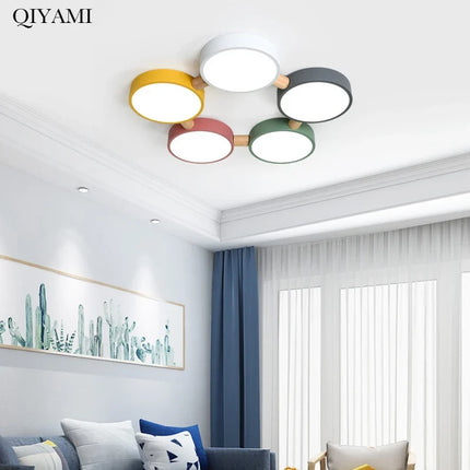 Plafonnier créatif macaron en bois LED multicolore pour intérieur — LZ4X9T2
