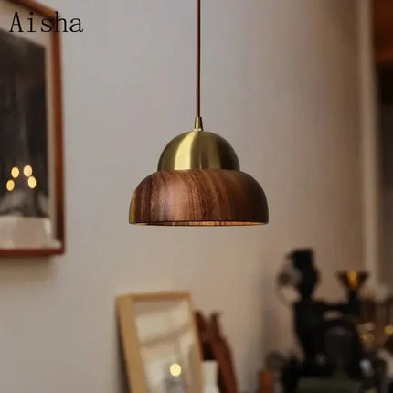 Suspension Wabi-sabi en bois de noyer et laiton style japonais pour chambre — LZ4X9M