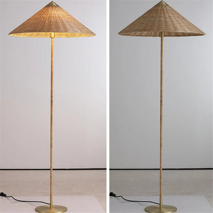 Lampadaire LED nordique en bambou et rotin tissé main — LZ4X9P2