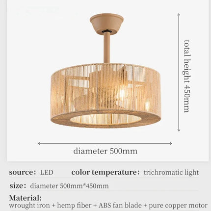 Plafonnier décoratif en corde tressée avec ventilateur et intensité réglable — LZ4P9XJ