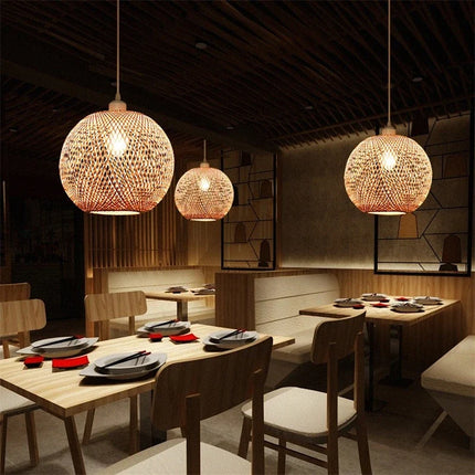 Lustre suspension LED nordique en bambou tissé à la main — LZ4XJ9
