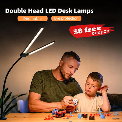 Lampe de bureau LED à pince double tête réglable — LZ4P7XQ