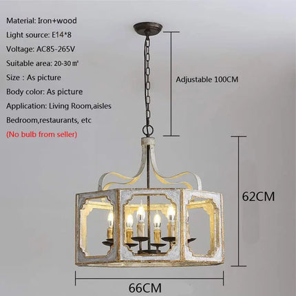 Lustre rétro américain en bois massif pour villa vintage — LZ4Q7N2