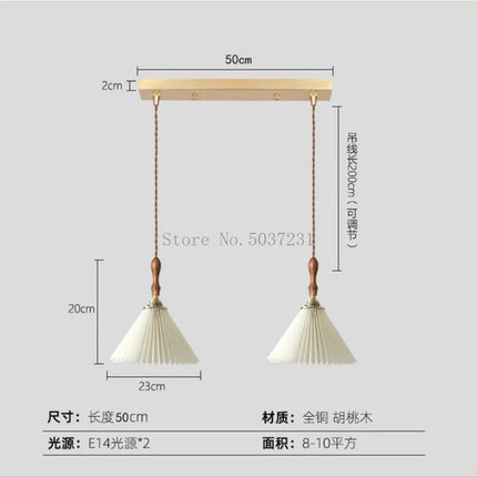 Lustre plissé style rétro japonais en noyer nordique pour intérieur — LZ4M7Q2
