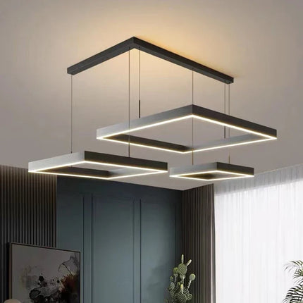 Lustre LED carré noir moderne pour salon et cuisine — LZ4X9P