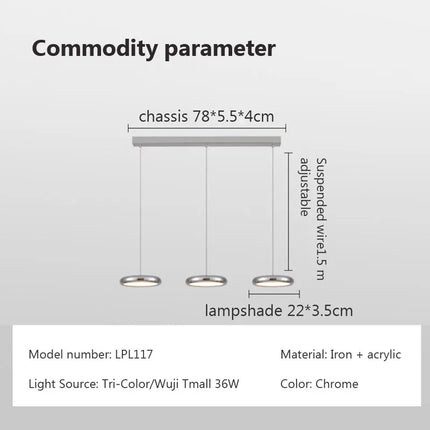 Suspension LED nordique à 3 têtes rondes chromées en fer — LZ4X9P