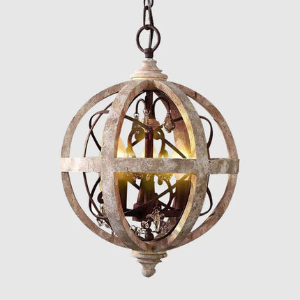 Lustre en bois style campagne américaine avec cristaux décoratifs — LZ4X9P