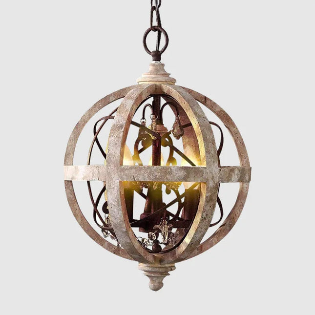lustre en bois style campagne américaine avec détails en cristal