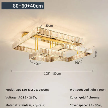 Plafonnier LED moderne à intensité variable avec lustre cristal pour salon et chambre — LZ4X9P2