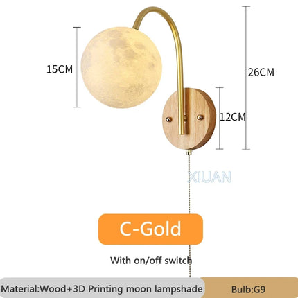 Applique murale nordique en bois avec cordon et interrupteur en coton — LZ4X9V