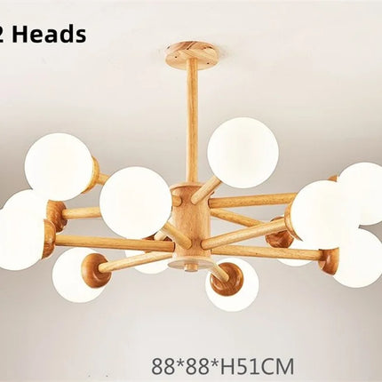 Lustre japonais en bois avec abat-jour en verre pour décoration intérieure — LZ4X9M