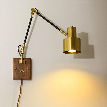 Applique murale vintage réglable en cuivre et bois pour intérieur — LZ4G7XQ