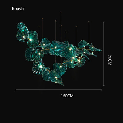 Lustre suspendu artistique à feuilles de verre LED pour hôtel — LZ4T9X