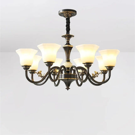 Lustre vintage en cuivre avec abat-jour en verre dépoli — LZ4X9Q2