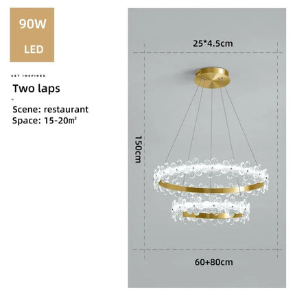 Lustre suspension nordique en cristal K9 avec anneau pétales LED — LZ4X9T