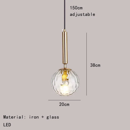 suspension moderne en verre avec ampoule en métal doré réglable