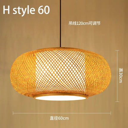 Lustre suspension style chinois fait main en bambou tressé vintage — LZ4Q9X