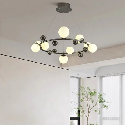 Suspension réglable en métal et verre blanc au design moderne — LZ4X9T
