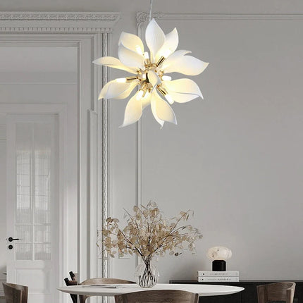 Lustre carré en céramique suspendu avec pétales de fleurs — LZ4X9T