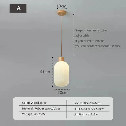 Suspension nordique en verre blanc à rayures avec bois pour salle à manger — LZ4X9P