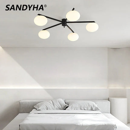 Suspension LED galet en verre français et cuivre crème — LZ4X9P