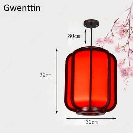 Suspension en bois style chinois avec lanterne en peau de mouton — LZ4X9P2