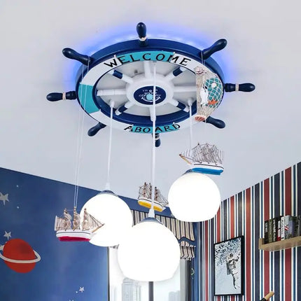 Lustre suspension gouvernail méditerranéen avec rétroéclairage RGB pour enfants — LZ4X9P