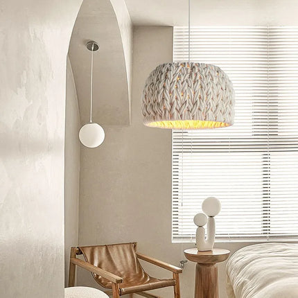 Lustre suspension LED minimaliste en corde tricotée style wabi-sabi — LZ4N7Q2P