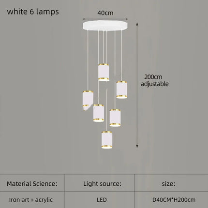 lustre long rotatif en acrylique pour éclairage intérieur décoratif