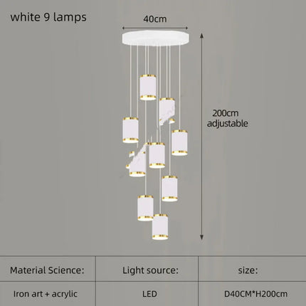 lustre long rotatif en acrylique pour éclairage intérieur décoratif