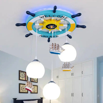 Lustre suspension gouvernail méditerranéen avec rétroéclairage RGB pour enfants — LZ4X9P