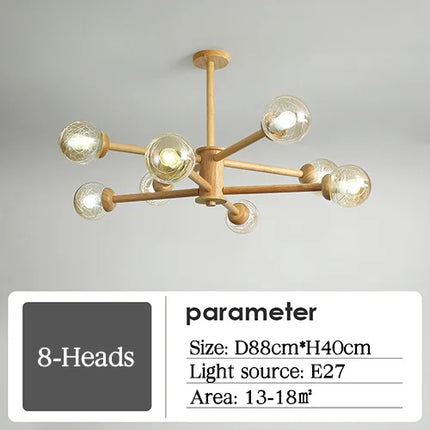 Lustre moderne en bois avec abat-jour en verre pour intérieur — LZ4X9P