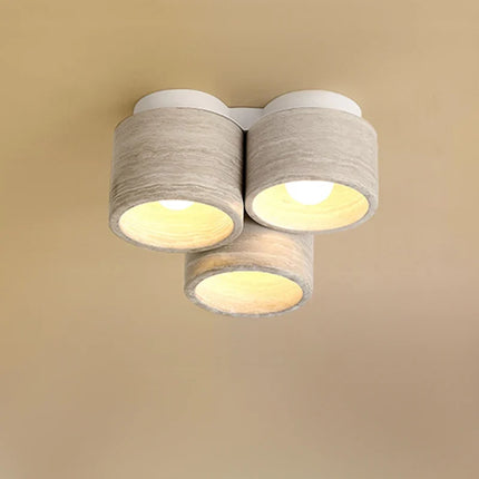Plafonnier LED moderne 3 têtes effet pierre et grain de bois Wabi Sabi — LZ4X9P