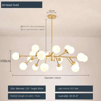 Lustre suspension LED avec globe en verre style nordique — LZ4G7X