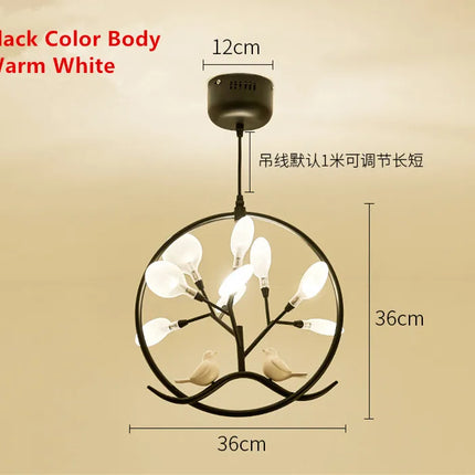 Lustre suspension cage à oiseaux design nordique branche d'arbre — LZ4M9Q1