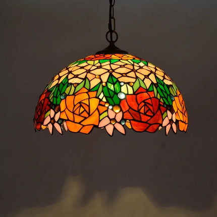 Lustre suspension en verre coloré style Tiffany européen rétro — LZ4G7X2