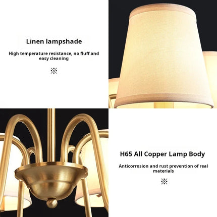 Lustre suspension américain rétro en cuivre avec LED et tissu — LZ4X9P2
