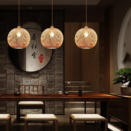 Lustre suspension LED nordique en bambou tissé à la main — LZ4XJ9