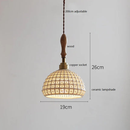 Suspension japonaise vintage en céramique et bois de frêne — LZ4X9P7