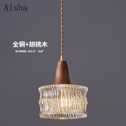 Suspension nordique en verre, cuivre et bois pour éclairage décoratif — LZ4X9W