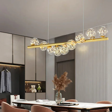 Lustre suspension nordique longue boule en verre doré pour bar — LZ4X9M