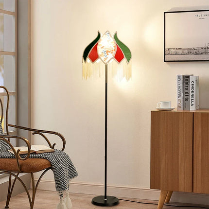 Lampadaire LED rétro avec abat-jour en tissu pour décoration élégante — LZ4X9M2