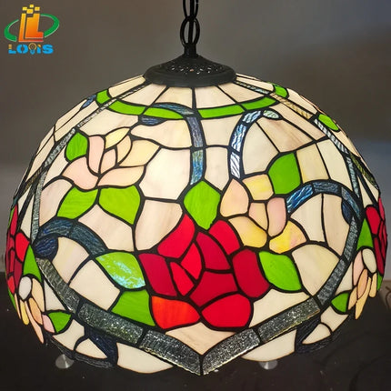 Lustre en verre style Tiffany à motif fleuri rétro nordique — LZ4X9J