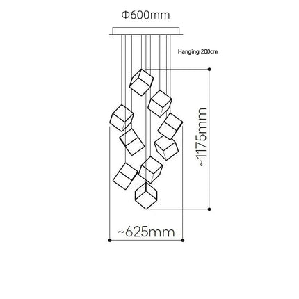 Suspension plafonnier carré en cristal style Scandinavie pour escalier et salon — LZ4X9T2