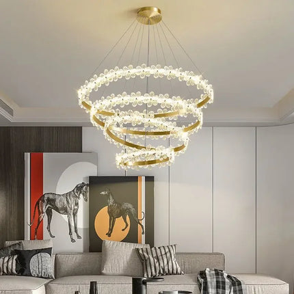 Lustre suspension nordique en cristal K9 avec anneau pétales LED — LZ4X9T