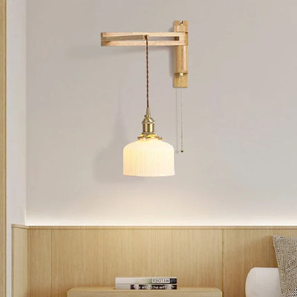 Applique murale en verre, bois et céramique avec bras pivotant pliable — LZ4X9M